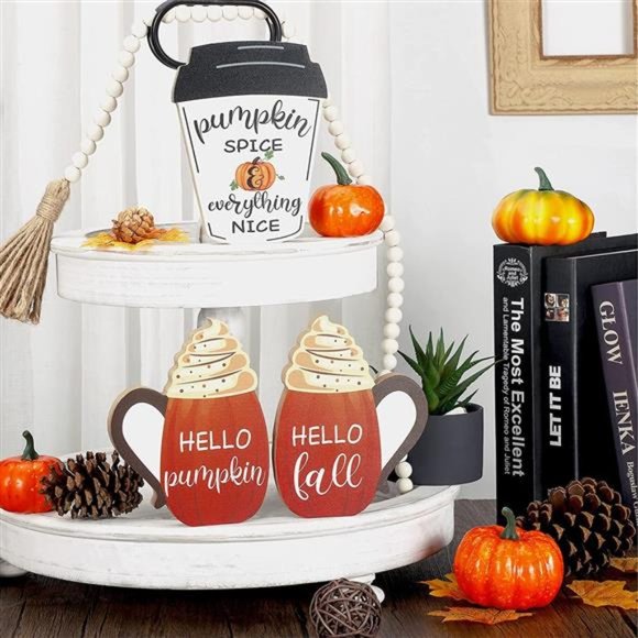 3 Pcs Fall Wooden Signs Tiered Tray Decor Fall Harvest Tabletop Pumpkin Signs - Picture 6 of 7